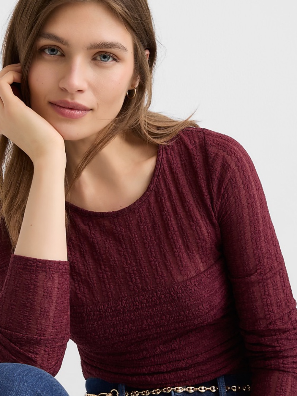 Nollie Women's Long-Sleeve Textured Top - Burgundy